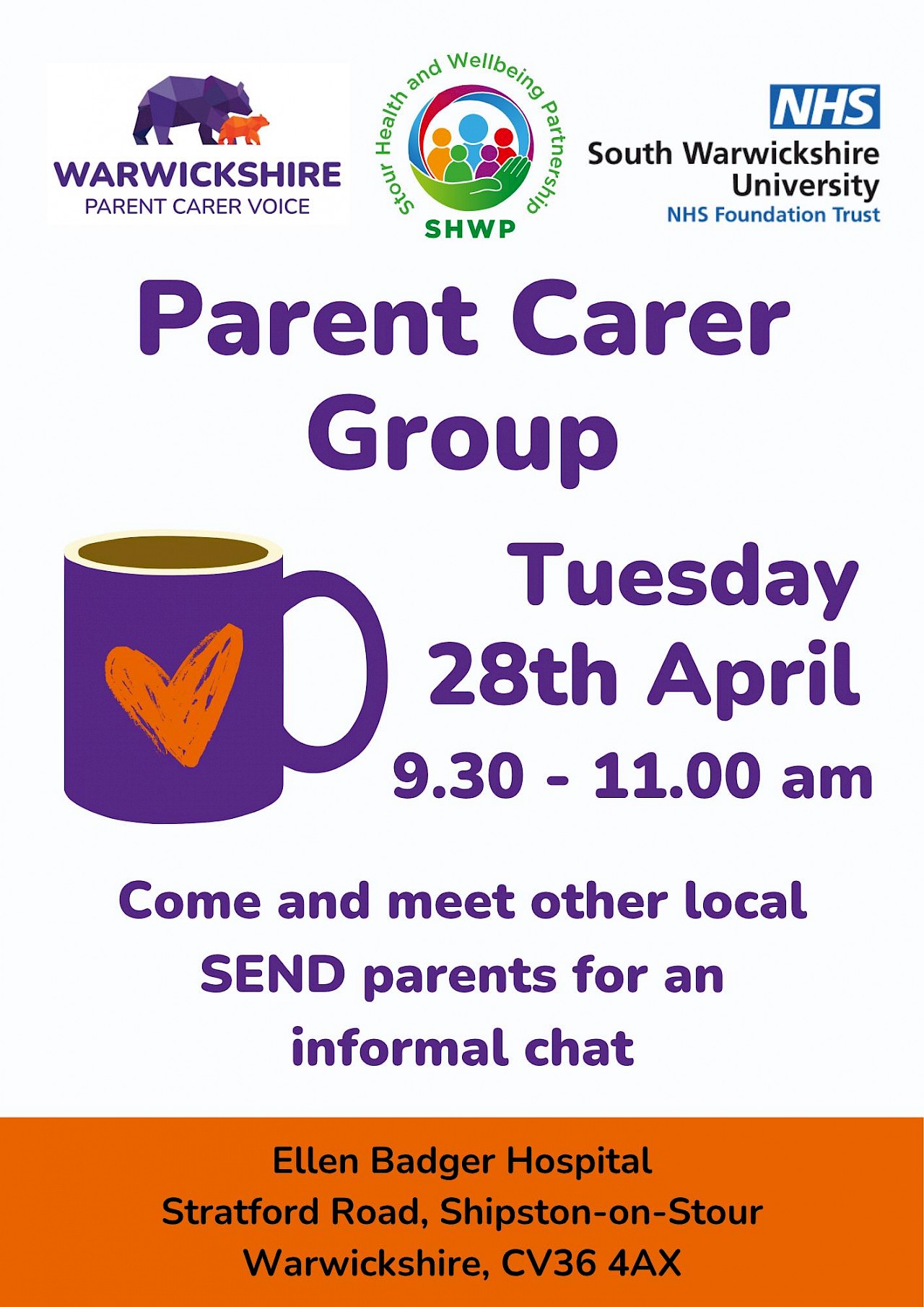 Parent Carer Group - Tuesday 28 April in Shipston on Stour