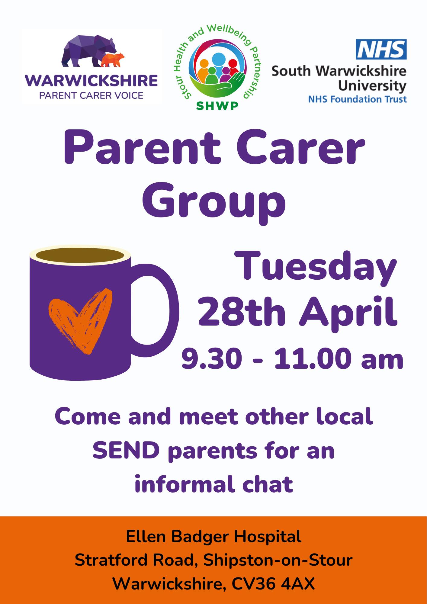 Parent Carer Group - Tuesday 28 April in Shipston on Stour