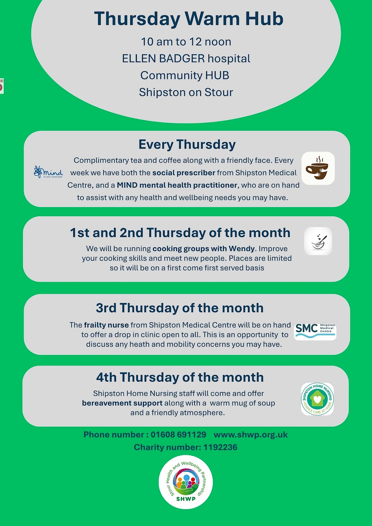 Thursday Warm Hub at the Community Hub, Ellen Badger Hospital, Shipston on Stour