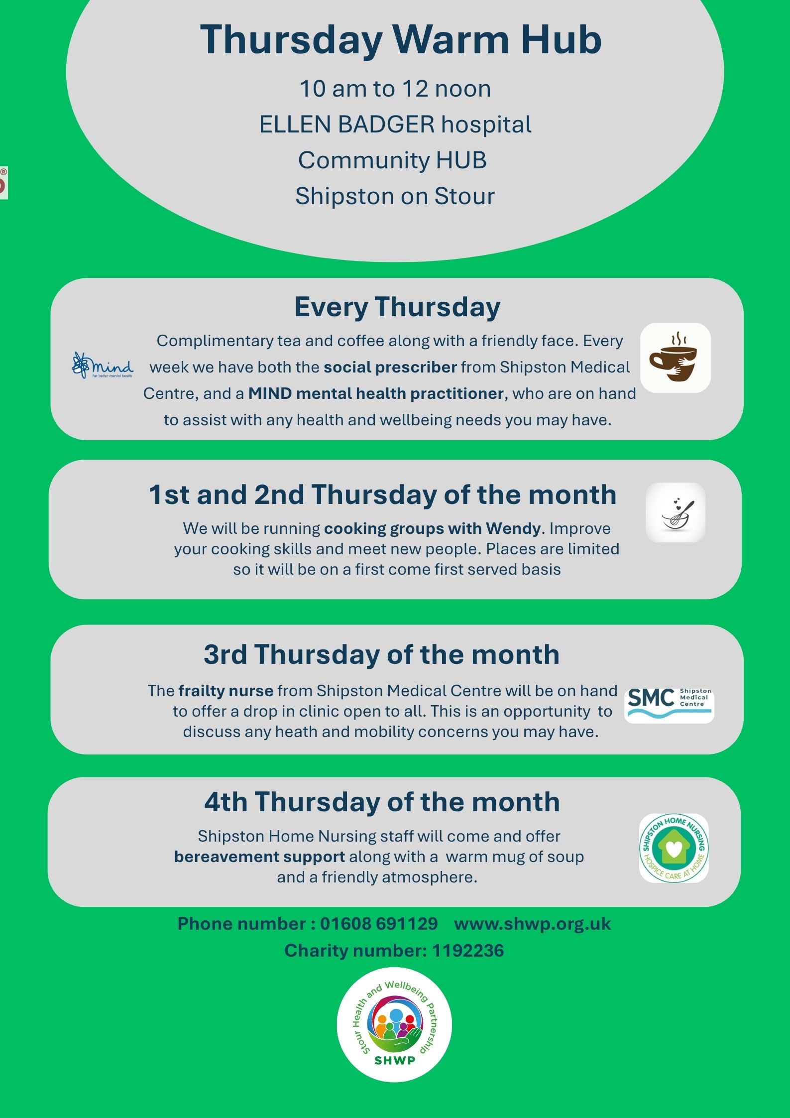 Thursday Warm Hub at the Community Hub, Ellen Badger Hospital, Shipston on Stour