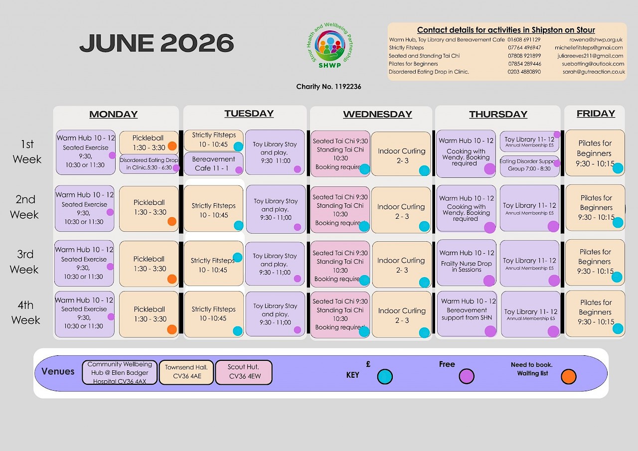 Stour Health and Wellbeing Activities in Shipston on Stour during June 2026