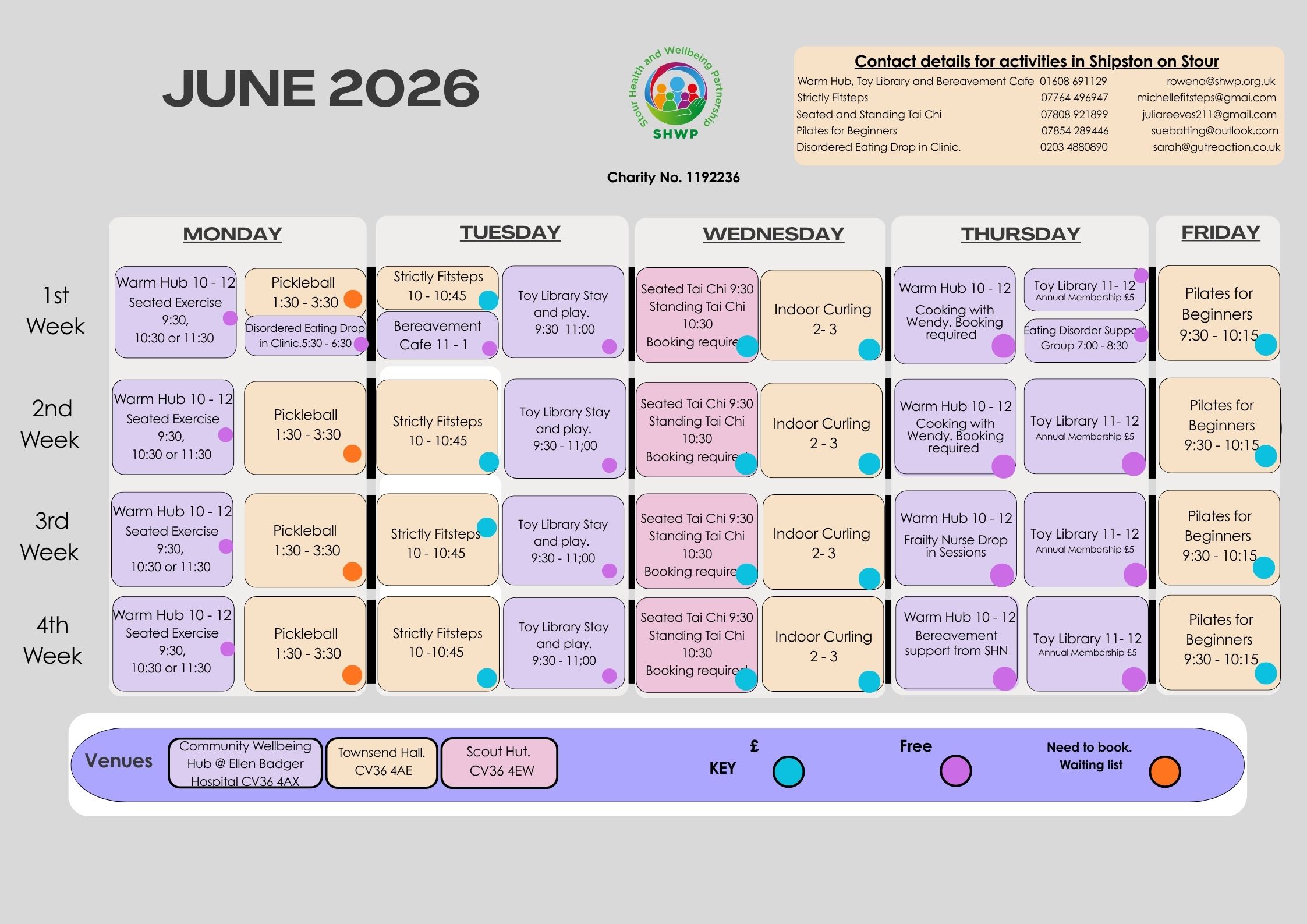 Stour Health and Wellbeing Activities in Shipston on Stour during June 2026