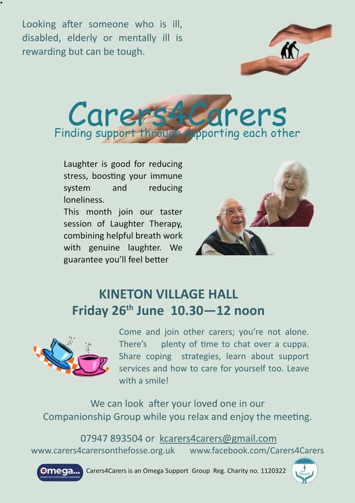 Carers4Carers monthly meeting at Kineton Village Hall Friday 26 June 10.30 - 12 noon