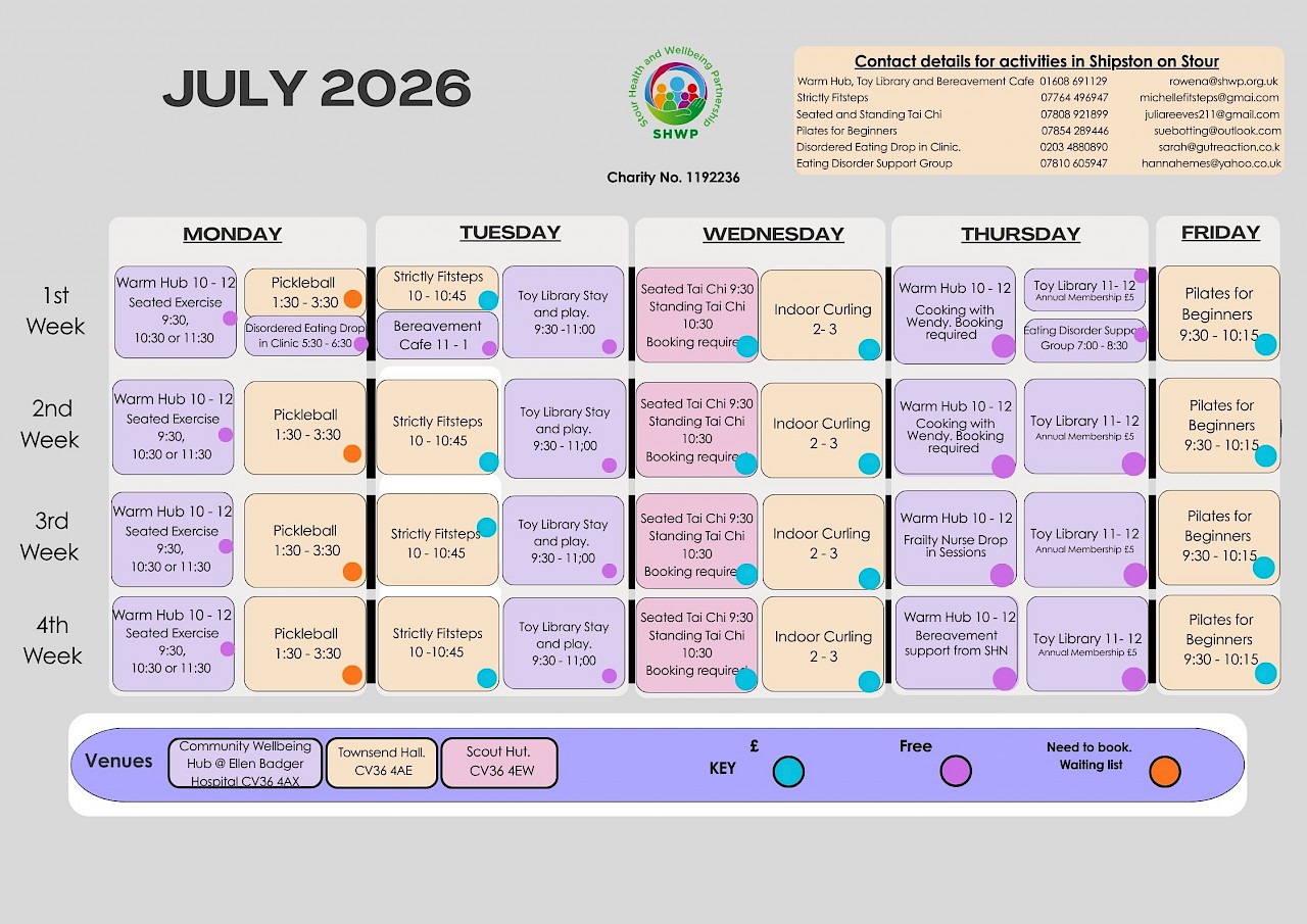 Stour Health and Wellbeing Activities in Shipston on Stour during July 2026