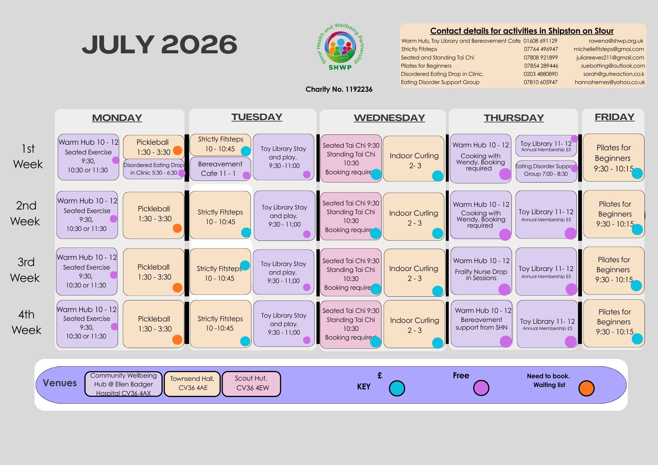 Stour Health and Wellbeing Activities in Shipston on Stour during July 2026
