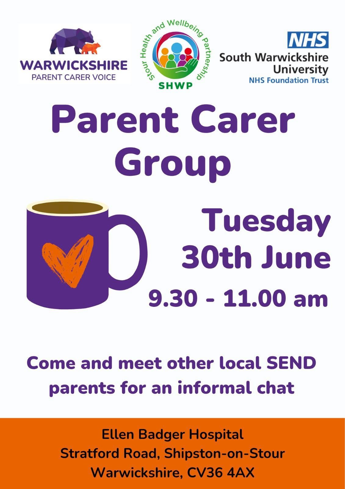 Parent Carer Group - Tuesday 30 June in Shipston on Stour