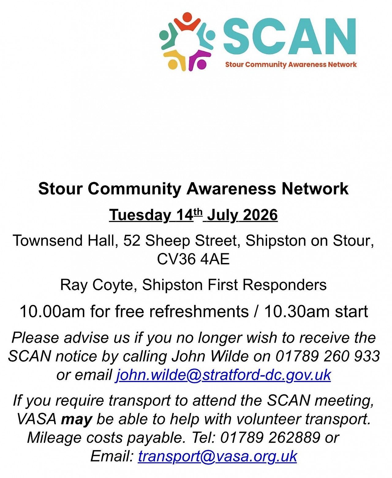 SCAN - Stour Community Awareness Network Meeting Tuesday 14 July