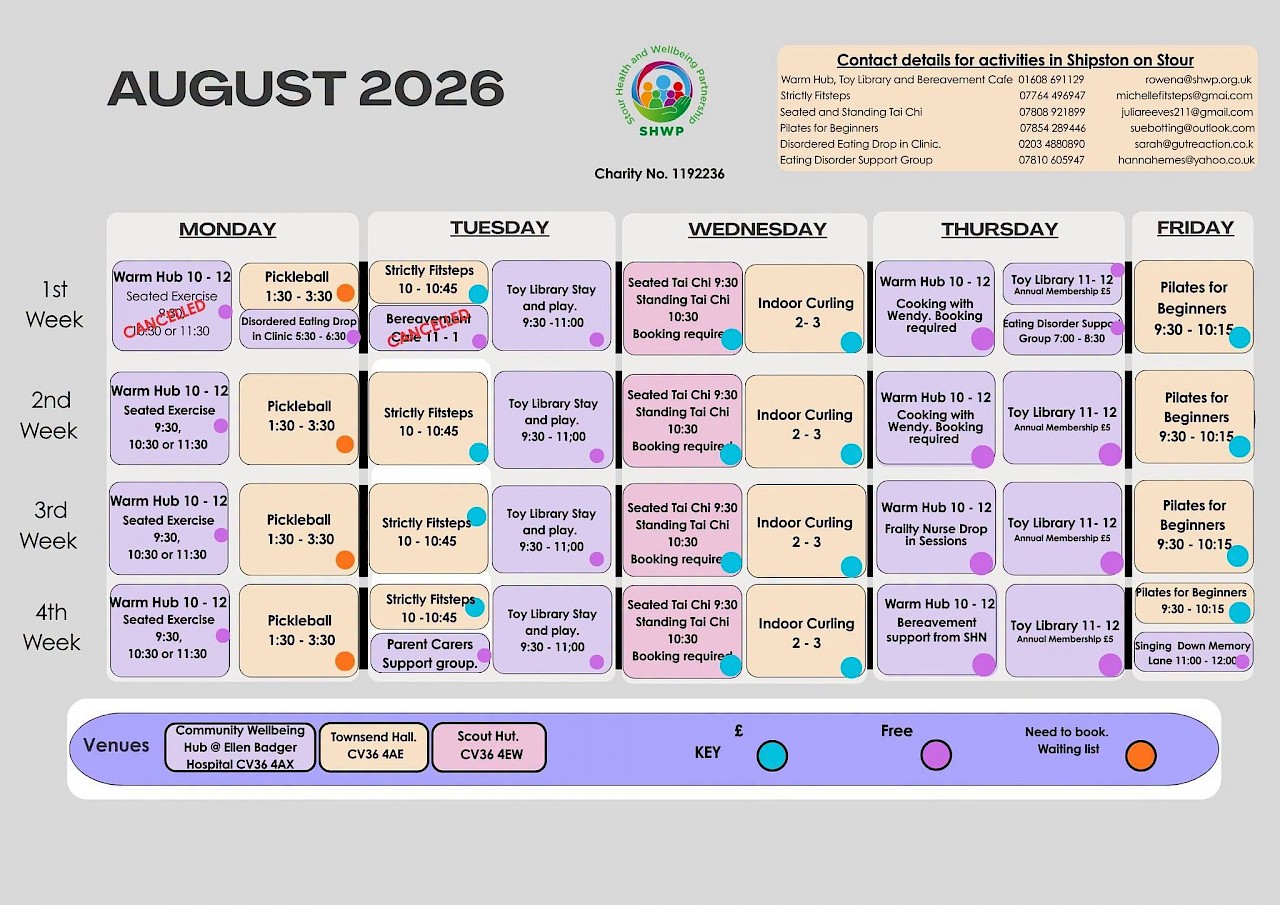 Stour Health and Wellbeing Activities in Shipston on Stour during August 2026