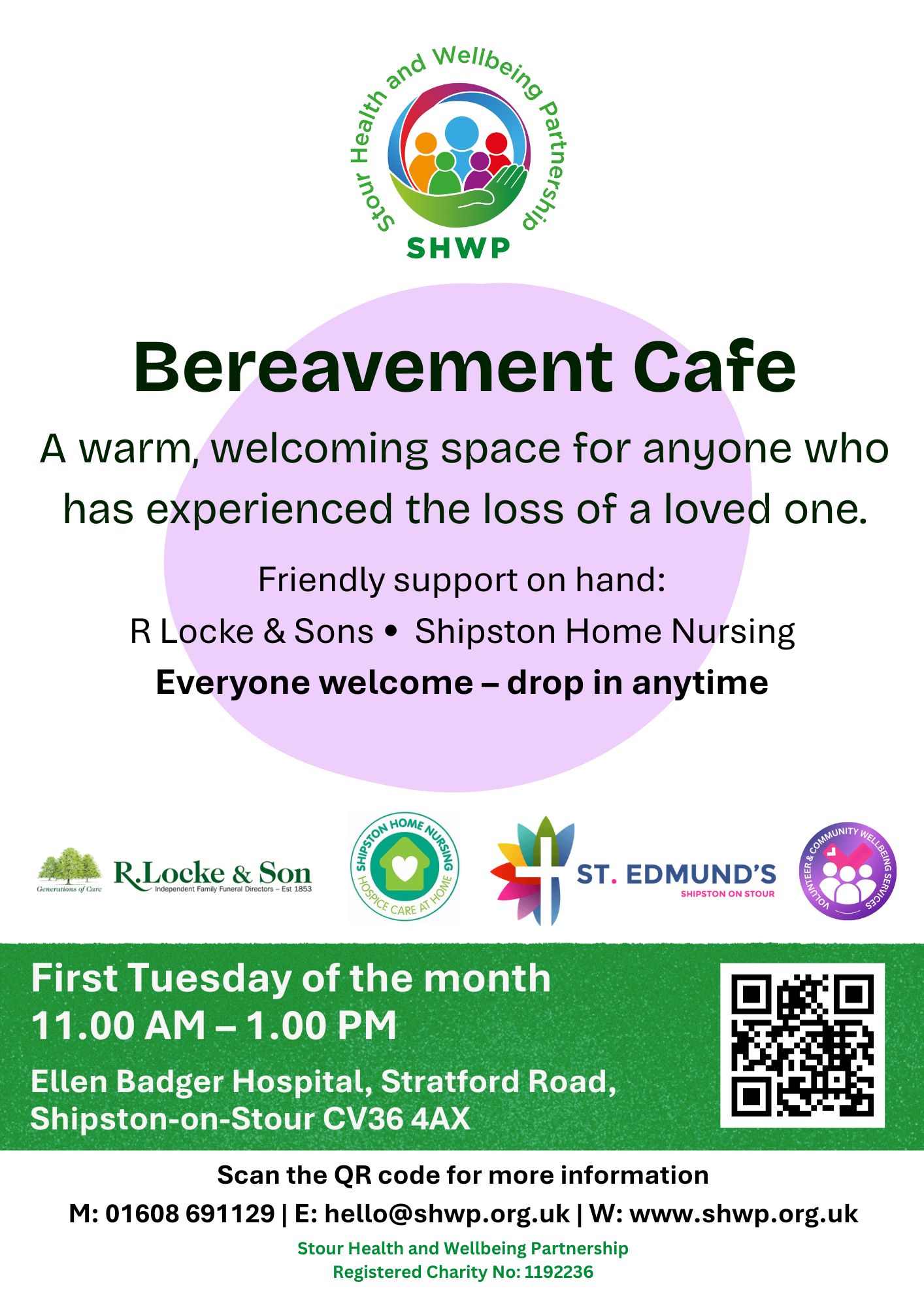 Shipston on Stour Bereavement Cafe - 11am to 1pm on Tuesday 1 September at the Ellen Badger Hospital, Shipston on Stour