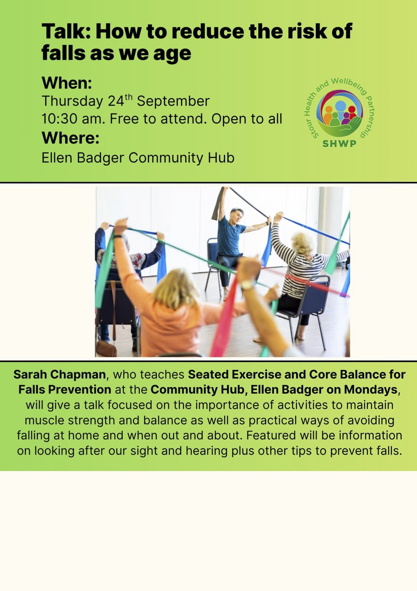 Falls Prevention Talk - Thursday 24 September in Shipston on Stour