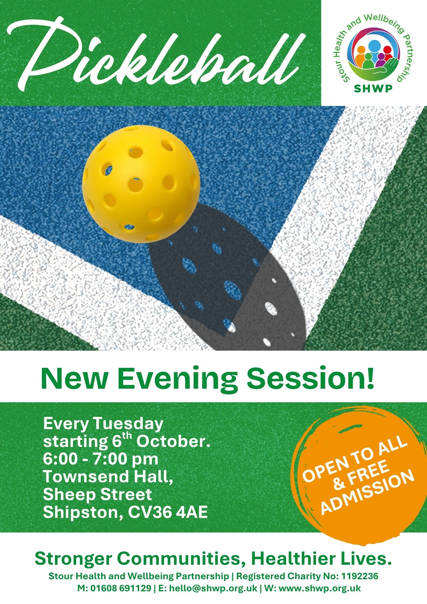 NEW and FREE Introductory Pickleball Sessions starting 6 October in Shipston on Stour